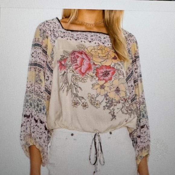Free People Tops - Free People Blue Nile Multicolor Printed Floral Blouse